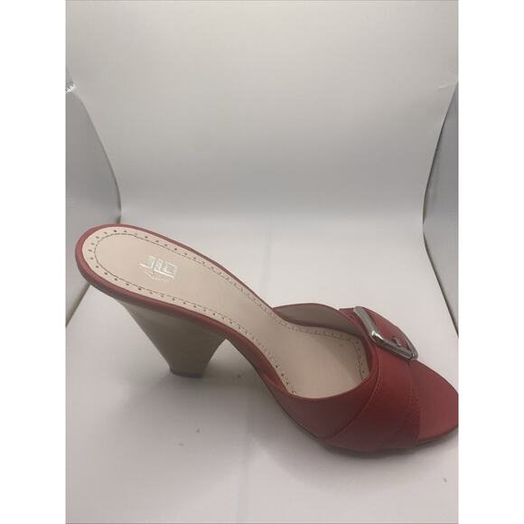 Jennifer Lopez JLO Red Leather Buckle Square Open Toe Slides - Size 8M - Picture 7 of 9